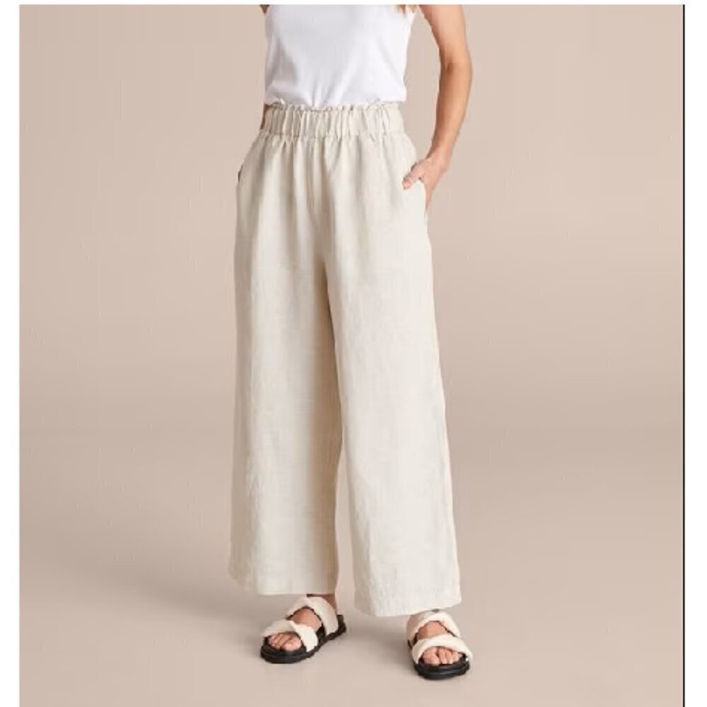 NWOT Cynthia Rowley 100% Linen Wide leg Cropped‎  Pants in Sand Color Size XL